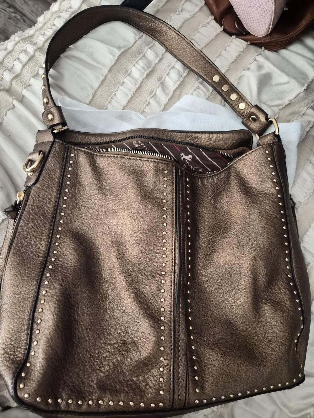Montana West Metallic Bronze Studded Leather Shoulder Bag